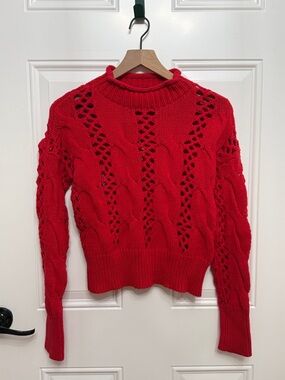 Express Red Open-Knit Cable Turtleneck Sweater